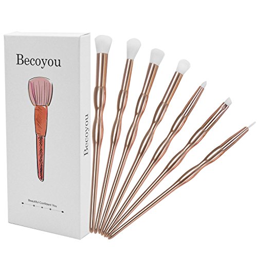 Becoyou Professional Makeup Brushes, 7 Pieces Eye Makeup Brushes with Gourd Shape Handle for Powder Foundation Eyeshadow Eyebrow Eyeliner Blending Cosmetics Brush, Gold