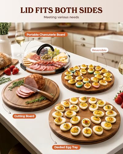 Sevenblue 2026 Easter Deviled Egg Containers with Lid for Party (24 Slots), Easter Gifts for Adults, Portable Acacia Wooden Deviled Egg Tray with Lid/Travel Charcuterie Board, Easter Gifts for Women #2