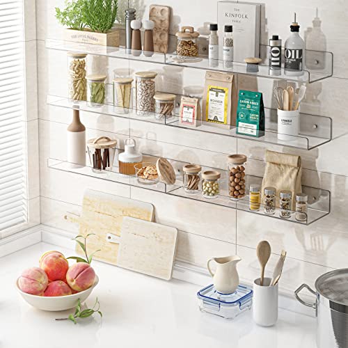 Fixwal Acrylic Shelves, 15 Inch Floating Wall Mounted Shelves, Clear Funko Pop Display Case, Invisible Bookshelf, Wall Decor For Kids And Bathroom Storage, Set Of 6 #TOP4