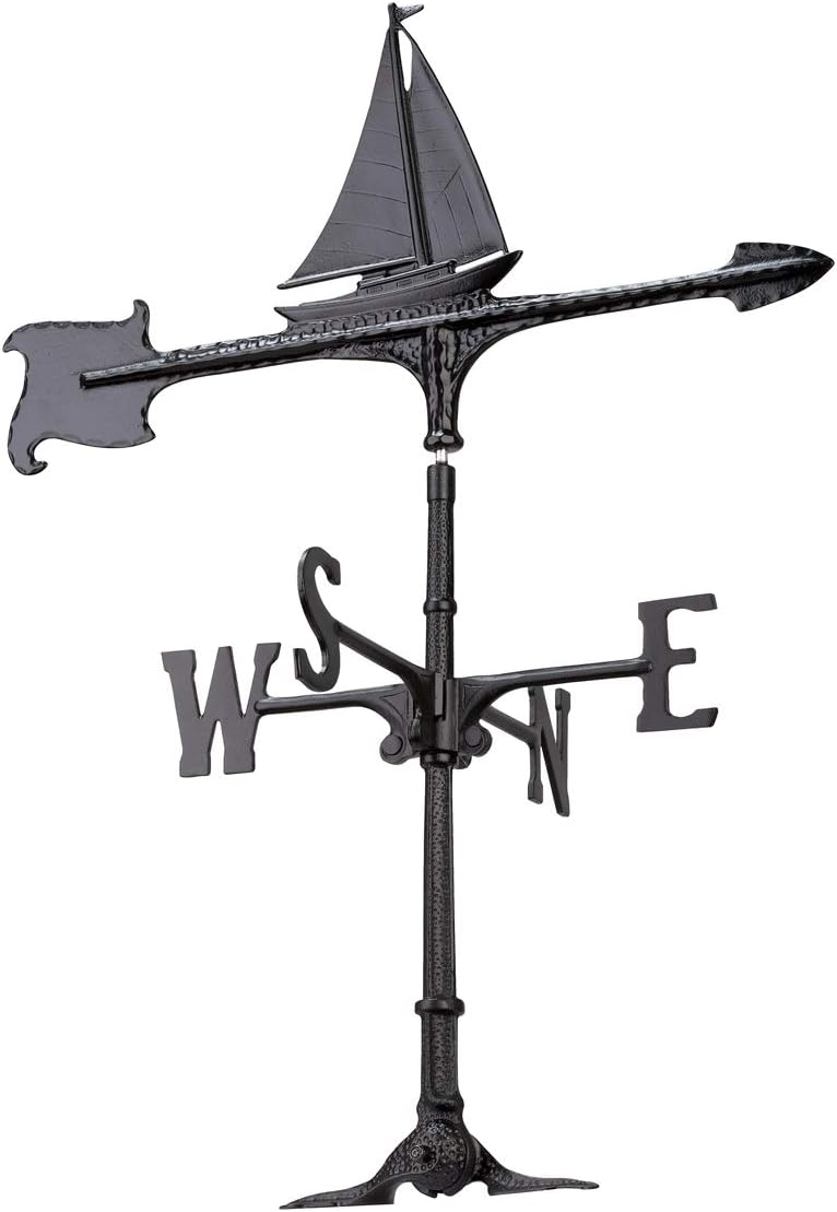 BLACK FOREST DECOR Black Sailboat Accent Weathervane - 30 Inch, Aluminum, 23.5" W x 15.5" D x 32" H