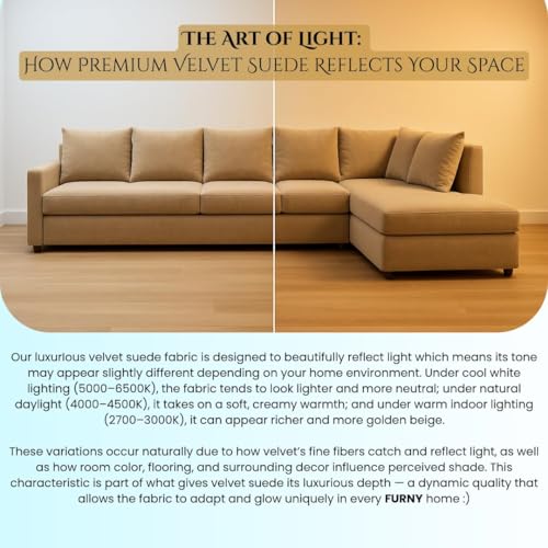 Image of FURNY Gloria 6 Seater Fabric RHS L Shape Sofa Set (Beige) Premium Velvet Finish | Durable Comfort | Ideal for Living Room