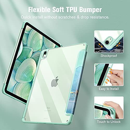 Fintie Hybrid Slim Case For Ipad Air 5Th Generation (2022) / Ipad Air 4Th Generation (2020) 10.9 Inch - [Built-In Pencil Holder] Shockproof Cover With Clear Transparent Back Shell, Emerald Marble #TOP4