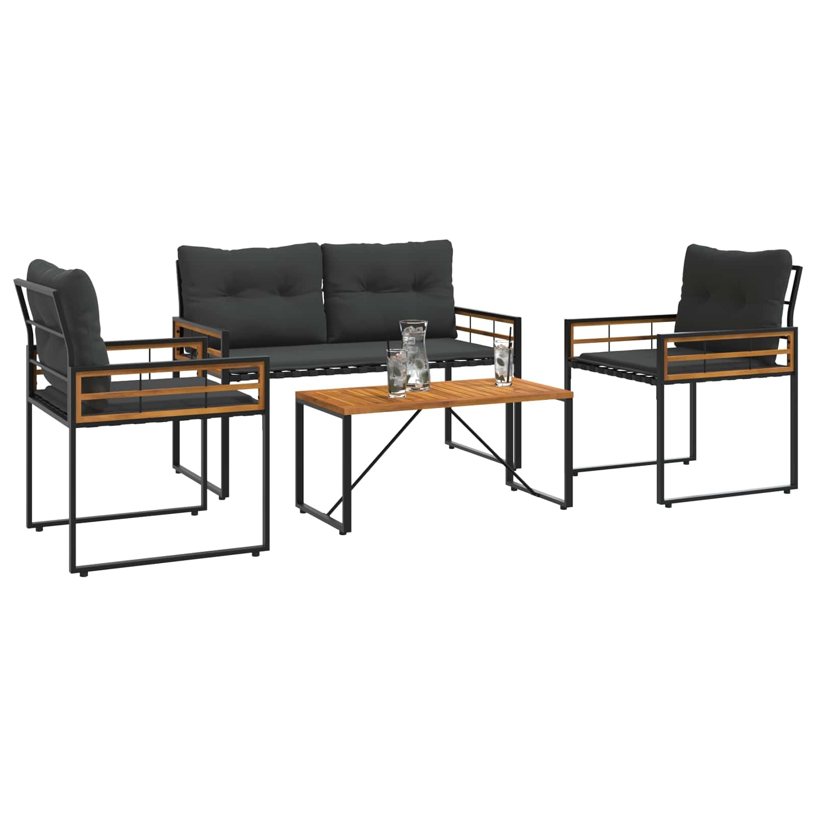 Salon de jardin 4 pcs gris foncé avec coussins vidaXL