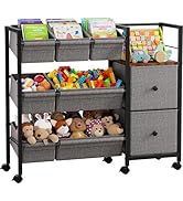 Modanais Kids Toy Organizers and Storage Bins - 7 Storage Bins + 2 Fabric Drawers + 1 Bookshelf, ...