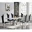 Silver & White Faux Marble Table + 6 Black Chairs (Pipe Organ Shaped)