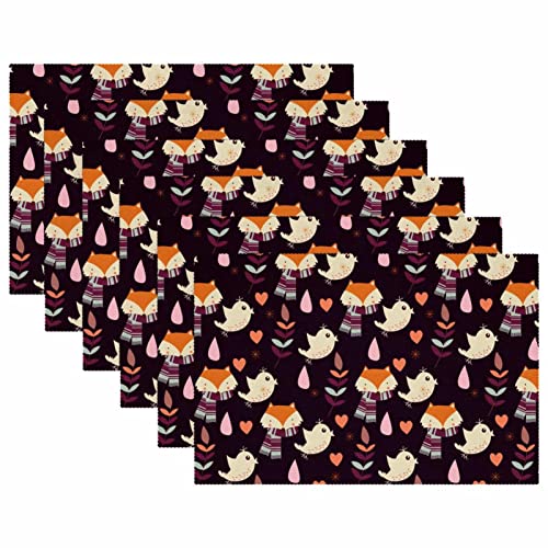 Set de table renard et oiseaux lot de 6 lavable pour table salle à manger - 6