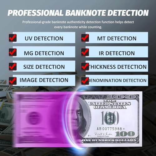 Image of Money Counter Machine Mixed Denomination with Value Count, Touch Screen with 5 Currencies Suitable, MT /UV /MG /IR Counterfeit Bill Detection, 6 Modes Available Cash Counter with LCD Display