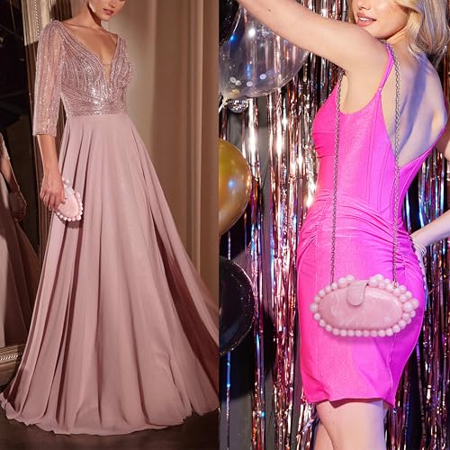 Image of Clutch Bag for Women Oval Beads Purse Wedding Prom Party Marble Texture Acrylic Evening Bag Shoulder Crossbody Bag
