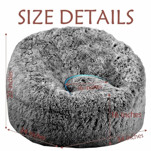 Image of Plush Faux Fur Bean Bag Chairs, Memory Foam Filled Sofa Chair Shape Bean Bag for Adults /Teens /Kids, Ultra-Soft Lazy Sofa for Living Room Bedroom College Dorm, Black