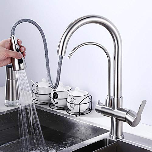 Robinet de cuisine extensible à double sortie d'eau et rotation complète 360°