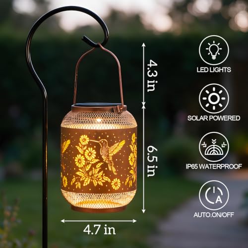 Image of Solar Lantern Outdoor Hanging Solar Garden Light Gifts for Mom Grandma Women,Waterproof Metal Decorative Lantern, Warm White Solar Lights for Patio Yard (Hummingbird)