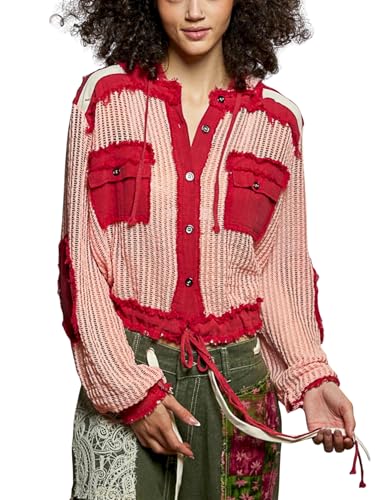 Fourth Dimension Club Women's Casual Button Up Shirt with Distressed