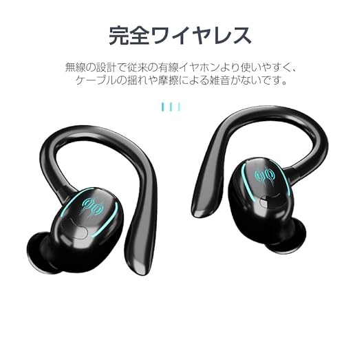 Bluetooth 5.3 イヤホン ワイヤレスヘッドセット 耳かけ式 カナル型イヤホン 左右分離型 ノイズキャンセリング 防水防滴 自動ペアリング 10H長時間連続再生 ハンズフリー通話 LED残電量表示 iPhone&Android対応 (ブラック)