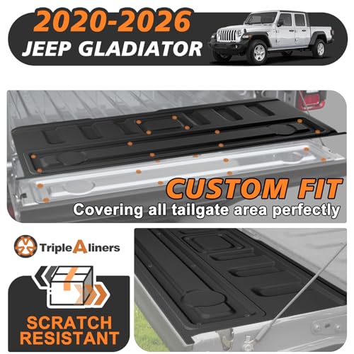 Image of TripleAliners Tailgate Mat Compatible with 2020-2025 2026 Jeep Gladiator JT Accessories, Tailgate Cover Custom Fit All Weather Protection Pickup Liner