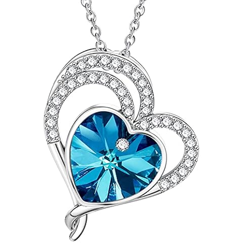 DALARAN Blue Heart Pendant Necklace for Women Sterling Silver Love Heart Jewelry Gift for Birthday Cover