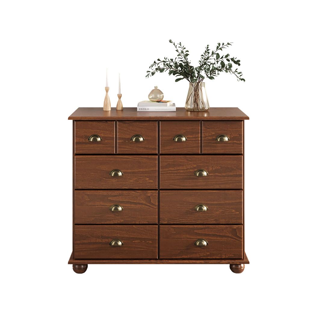 IDIMEX Commode Chambre Colmar L 92 cm 8 tiroirs en Bois Massif Brun foncé chiffonnier apothicaire Rangement avec poignées en métal