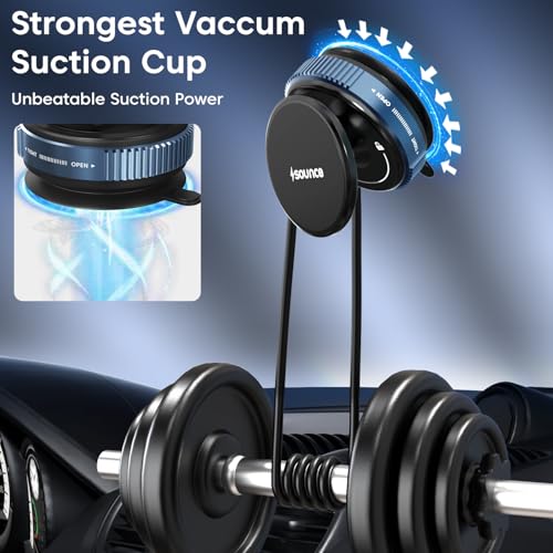 Image of Sounce Smart Magnetic Suction Phone Holder with 360 Adjustable Angle, Strong Vacuum Grip for Car, Gym, Mirror & Makeup Use, Supports MagSafe iPhone and Android Devices 2025