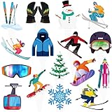 Skiing Party Cupcake Toppers 48Pcs Winter Skiing Party Decorations Skiing Player Cupcake Picks Snowboard Birthday Party Decoration for Winter Sport Baby Shower Supplies