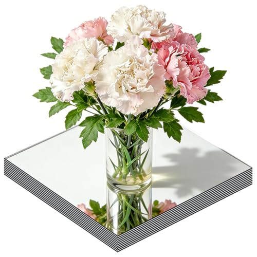 10PCS Square Mirror Centerpieces for Tables, 8" Flat Square Mirror Trays for Wedding Table Decorations, 2mm, Acrylic Mirror Candle Plates for Flowers Vases, Birthday Baby Shower Reception Event Decor