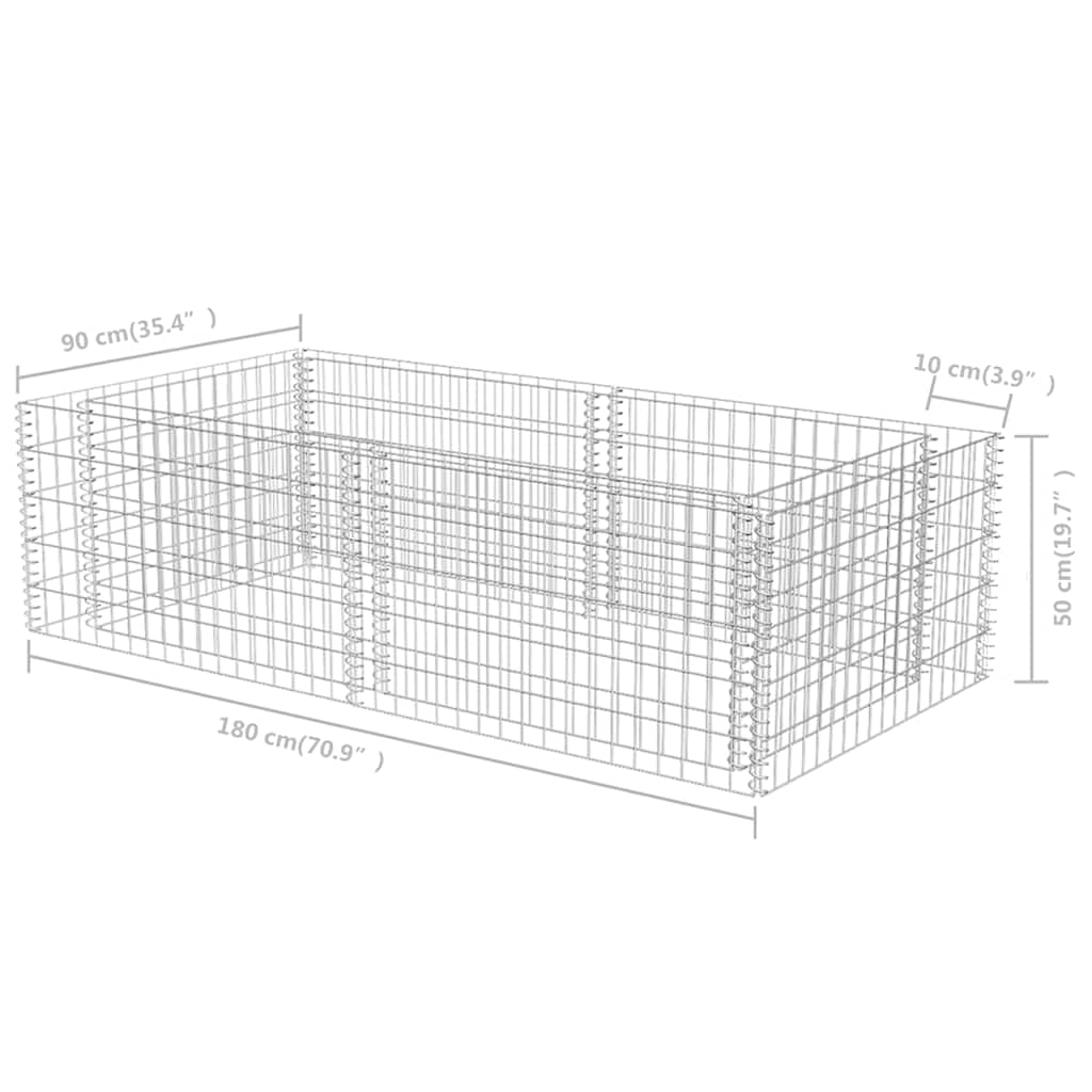 Pflanzkübel Steinkorb 180×90×50 cm verzinkter Stahl Gartenzaun Zaunelement Sichtschutz Maschendraht Doppelstabmatte für Terrasse Balkon Vorgarten und Grundstück