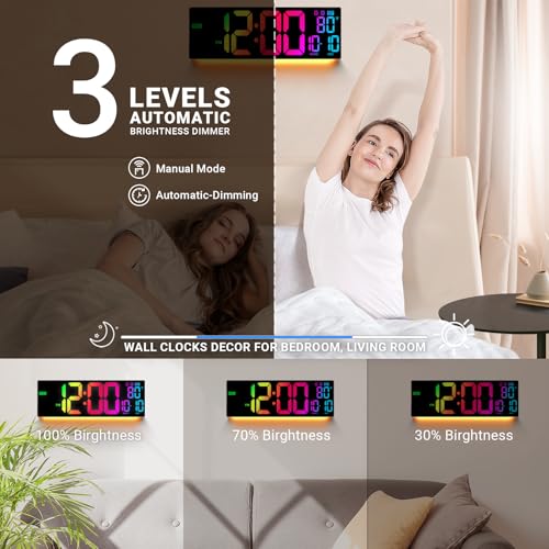 Image of 16.5 inch Large Digital Wall Clock: 11 RGB Color LED Display with Remote Control, Auto DST, Temperature & Date, Big Number Wall Clock for Seniors, Classroom, Office, Gym, Home Decor Black