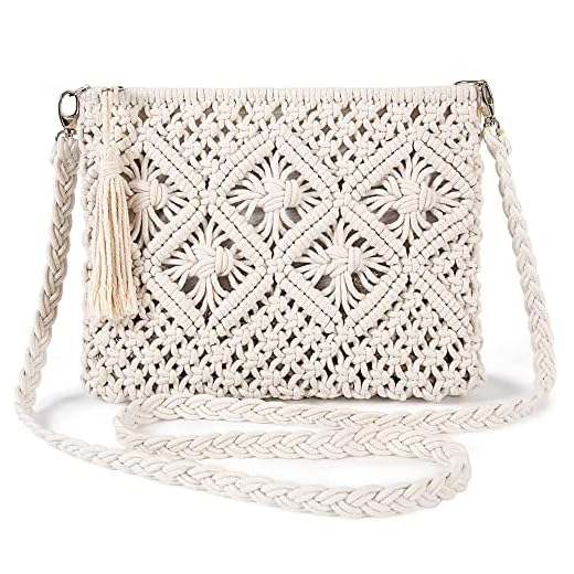 Ayakizi Borsa a Tracolla o a Mano, da Spiaggia Estiva in Corda di Cotone, Boho da Donna, Lavorata All'uncinetto Crossbody Bag per Vacanze al Mare, Viaggi (Beige)