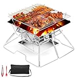 Portable Fire Pit BBQ For Camping: Stainless Steel Folding Firepit Small Barbecue Charcoal Grill For Garden, Outdoor, Campfire