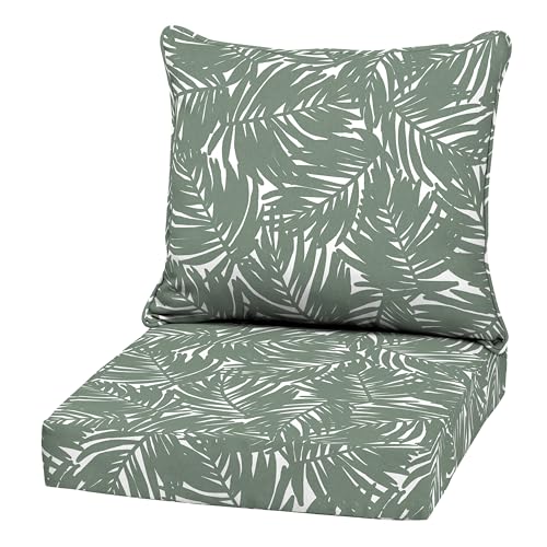 Image of Arden Outdoor Deep Seat Cushion Set, 22x24, Sage Palm | Sofa, Couch, Conversation Set, Weather-Proof, Rain-Proof, Fade Resistant, Mold and Mildew Resistant