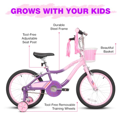 Image of WEIZE Kids Bike, 14 16 Inch Children Bicycle for Girls Ages 4-12 Years Old, Front Basket, Bell, Streamer, Doll Seat, Adjustable Seat & Handlebars, Coaster Brake, Multiple Color