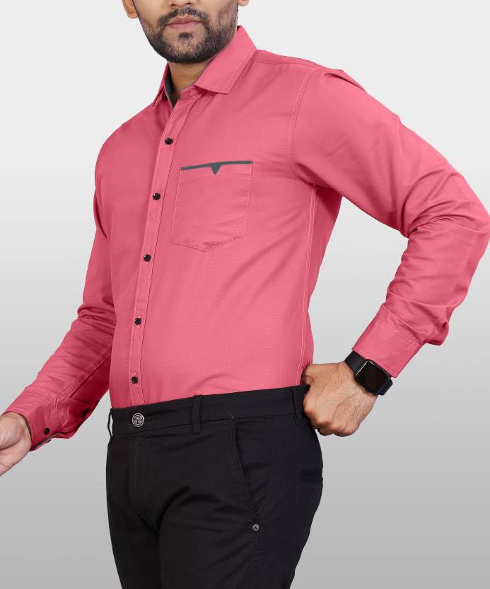 Image of CB-COLEBROOK Men's Regular Fit Solid Soft Touch Cotton Casual Shirt with Pocket Design with Spread Collar & Full Sleeves (Available in Plus Size)