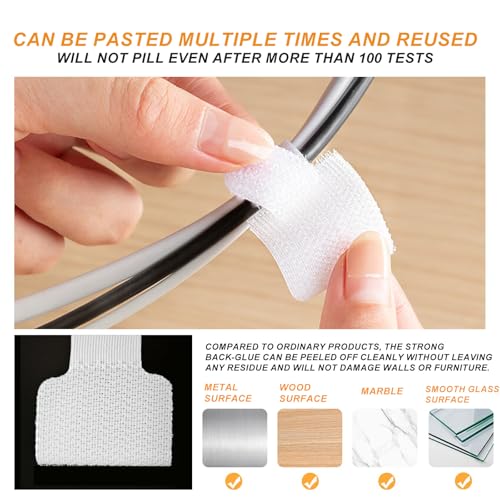36PCS Cable Organizer Hook and Loop Cable Ties, Self Adhesive Hook and Loop Cable Straps Sticky-back Cable Management Cord Organizer Cable Clip for Household & Office Essentials (White*36) miniatura 6