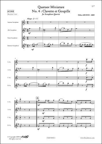 FLEX EDITIONS ARCENS G. - QUATUOR MINIATURE - NO. 4 : CLAVETTE ET GOUPILLE - SAXOPHONE QUARTET Classical sheets Saxophone