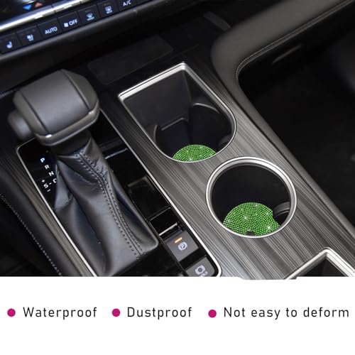 Image of Ziciner 2PCS Bling Car Cup Holder Coaster, 2.73 Inch Anti-Slip Cup Insert Coasters, Crystal Rhinestone Auto Drink Cup Mat, Universal Interior Decor Car Accessories for Women Girls (Light Green)