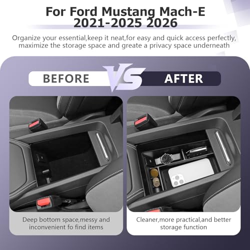 Image of LUWU 2024 Mustang Mach E Center Console Organizer for 2021-2024 Ford Mustang Mach E Select /Premium /GT Accessories Armrest Console Storage Box Glove Organizer Tray ABS Material (Black)