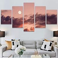 SIGNWIN 5 Panel Canvas Wall Art Aerial Astronomy & Space Expressive Global Moon Multicolor Photography Realism Warm for Home Decorations Ready to Hang - 60