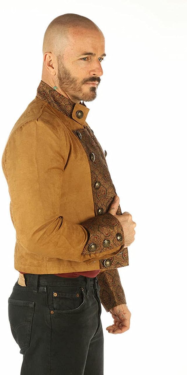 Handmade Cotton Tan Brown Steampunk Jacket-Waist Cropped Top Pirate Coat SPSS