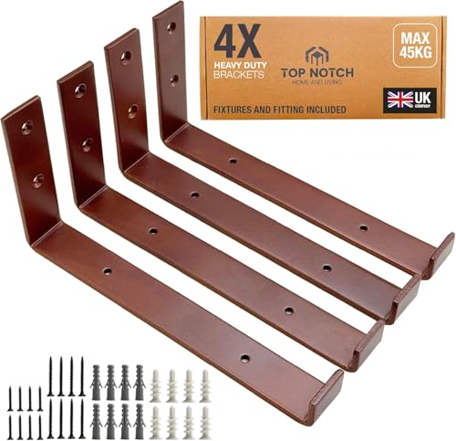 Top Notch Home and Living Set of Slim Shelf Brackets Heavy Duty Metal Wall Brackets for Shelves Scaffold Board Shelf Brackets Strong Shelving Brackets (Copper Pack of 4 Up Brackets)