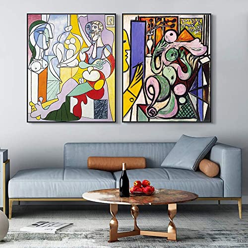 Invin Art Framed Canvas Art Combo Painting 2 Pieces By Pablo Picasso Wall Art Series#7 Living Room Home Office Decorations(Black Slim Frame,24"X32"Each Piece) #TOP1