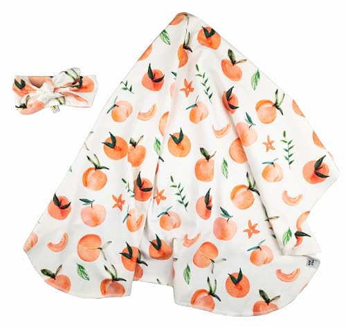 Image of TeoBee Peach Swaddle and Headband Set, 0-6 Months Receiving Blanket (Peach)