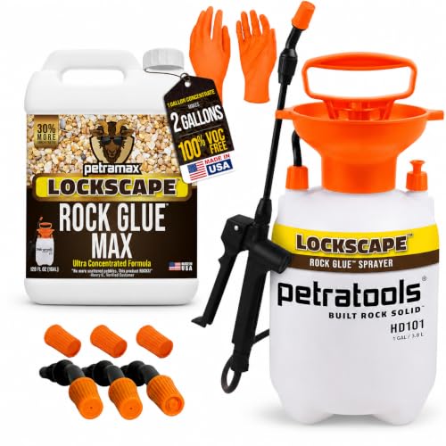 Image of Lockscape Sticky Rock Glue for Landscaping with Sprayer 1 Gallon, USA-Made