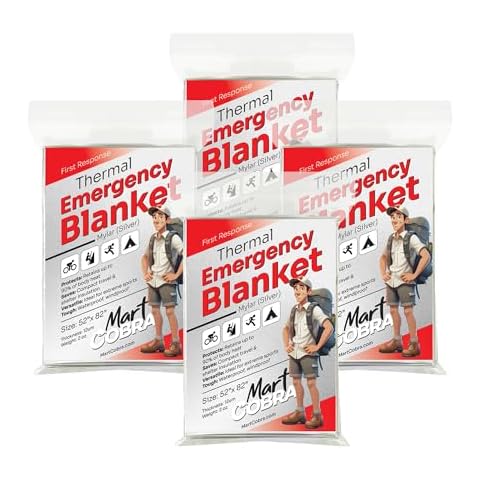 Mart Cobra Emergency Blanket 4-Pack Emergency Survival Blanket Survival Gear & Camping Supplies Thermal Blankets Reusable Mylar Blanket Space Blankets Emergency Supplies Car Emergency Bug Out Bag Foil Cover