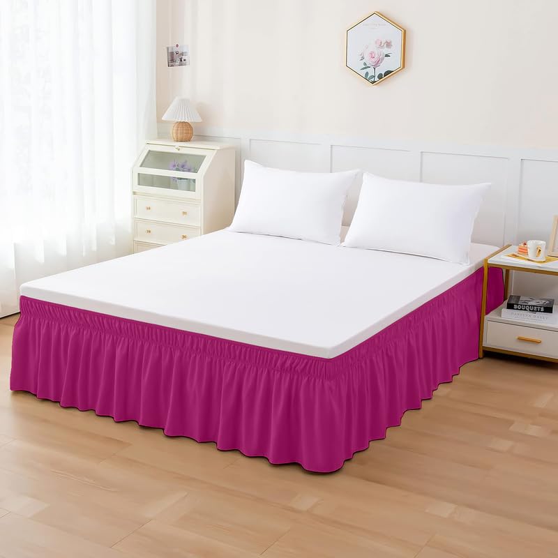 Wrap Around Bed Skirt for Double Bed (48” x 78” Inch) - 18” Inch Drop Length Wrinkle Free Brushed Microfiber Fabric Bed Skirt | Easy Elastic Feet | Machine Washable | Hot Pink-image-28
