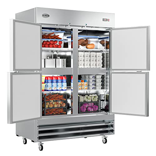 Image of KoolMore RIR-2D-SSHD Commercial Stainless-Steel Reach-in Refrigerator with Half Door Access for Restaurant, Cafe, and Cold Food Storage, Large 47 Cu. Ft. Capacity, Heavy Duty Kitchen Use, 4, Silver