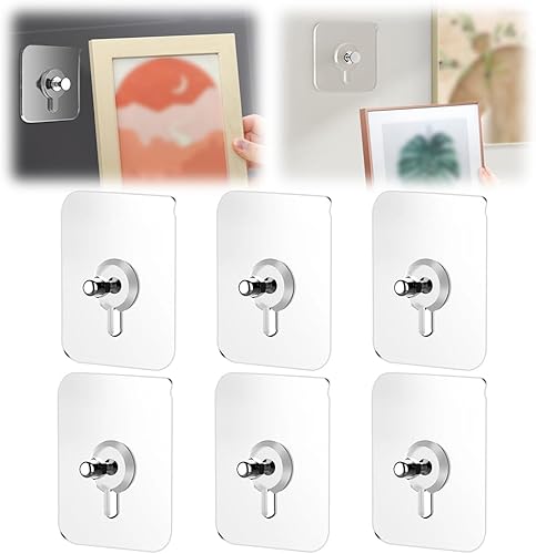 Ganchos adhesivos sin taladros, ganchos de pared mejorados para colgar en la cocina, baño, hogar (6 unidades, 2.4 x 3.9 in)