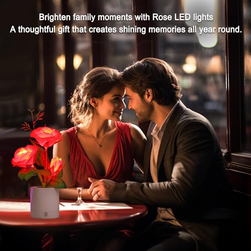 Image of Red Rose LED Night Light Flower Lamp, The Perfect Gifts for Home Decor for Women Her Girlfriend Mom Wife Friend Daughter Mothers Valentines Day Christmas Anniversary Birthday