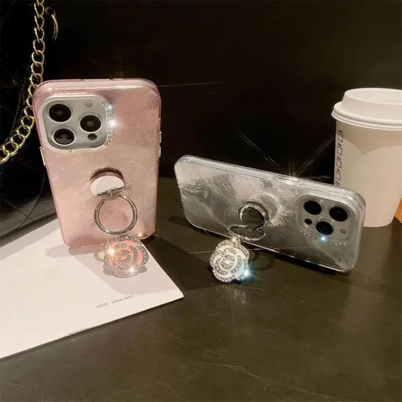 Image of PEEPERLY Back Cover Case for iPhone 15 Scratch Resistant Anti-Slip TPU Shockproof Protective Durable Gilded Rose Case(Pink)