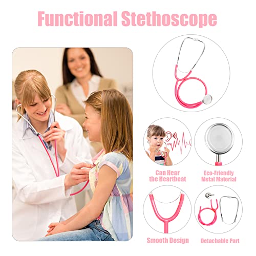 Vanplay Wooden Doctors Kit Pretend Play Medical Set with Functional Stethoscope Toys Gift for Kids, Pink 43Pcs