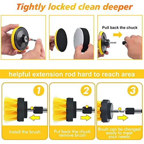 Shieldpro 45 Piece Drill Brush Attachment Set, All Purpose Power Clean Scrubber Brush, Scrub Pads & Sponge With Extend Long Attachment For Bathroom, Kitchen,Grout,Tub,Tile,Corners, Auto #TOP4