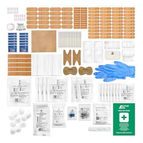180 Piece Refill First Aid Kit Refill - Includes Eyewash 2 x Cold (Ice) Packs and Emergency Car Blanket for Home Office Caravan Workplace Travel