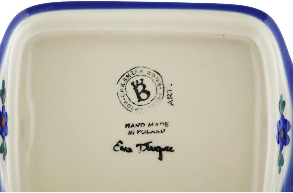 Polmedia Polish Pottery Butter Dish UNIKAT - Himalayan Blue Poppy Pattern Handmade in Boleslawiec Poland by Ceramika Bona + Certificate of Authenticity